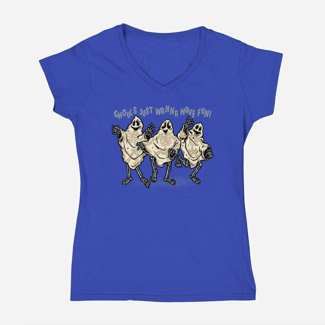 Just Wanna Have Fun-Womens-V-Neck-Tee-glitchygorilla