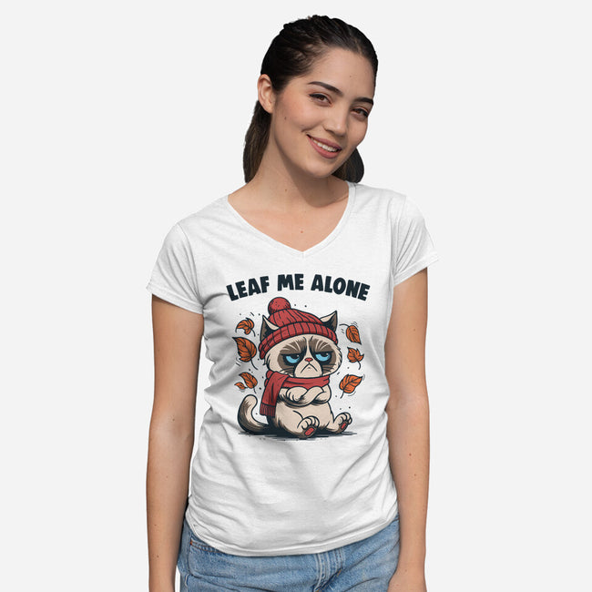 Leaf Me Alone This Fall-Womens-V-Neck-Tee-Marinho