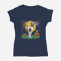Snoopy Halloween Costume-Womens-V-Neck-Tee-Marinho