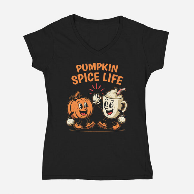 Pumpkin Spice Life-Womens-V-Neck-Tee-Marinho