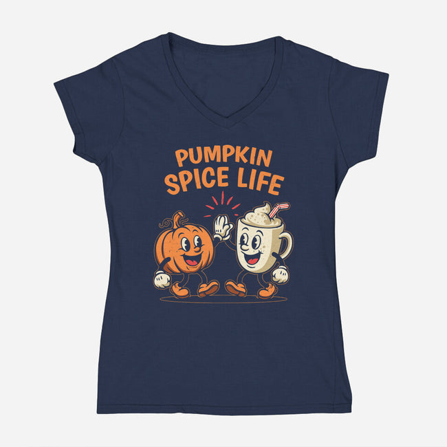 Pumpkin Spice Life-Womens-V-Neck-Tee-Marinho