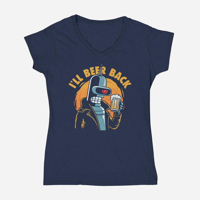 I'll Beer Back-Womens-V-Neck-Tee-Marinho