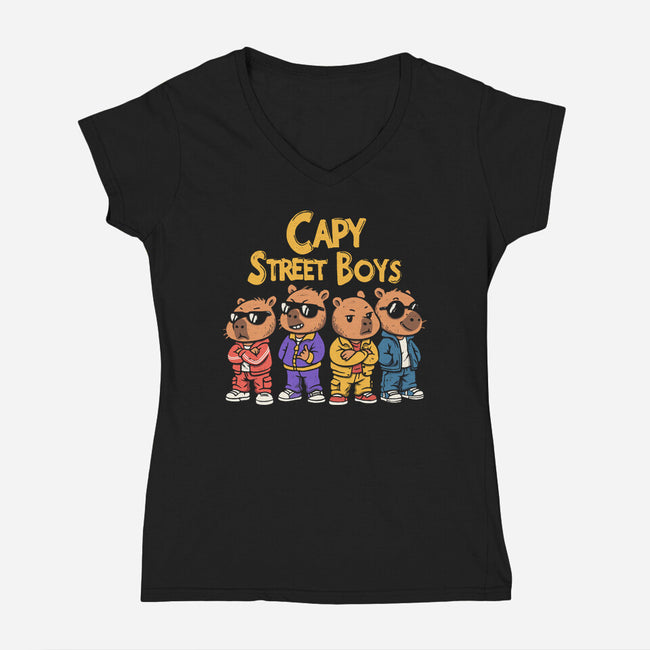 Capy Street Boys-Womens-V-Neck-Tee-Marinho