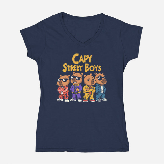 Capy Street Boys-Womens-V-Neck-Tee-Marinho