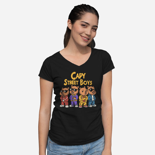 Capy Street Boys-Womens-V-Neck-Tee-Marinho