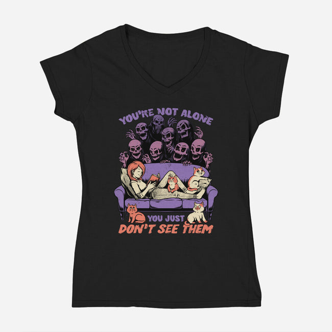 Ghosts and Cats Everywhere-Womens-V-Neck-Tee-Studio Mootant