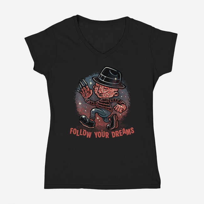 Follow Your Dreams Or Nightmares-Womens-V-Neck-Tee-glitchygorilla