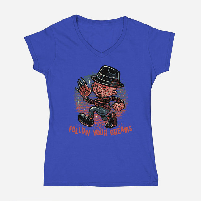 Follow Your Dreams Or Nightmares-Womens-V-Neck-Tee-glitchygorilla