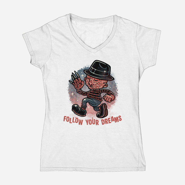 Follow Your Dreams Or Nightmares-Womens-V-Neck-Tee-glitchygorilla