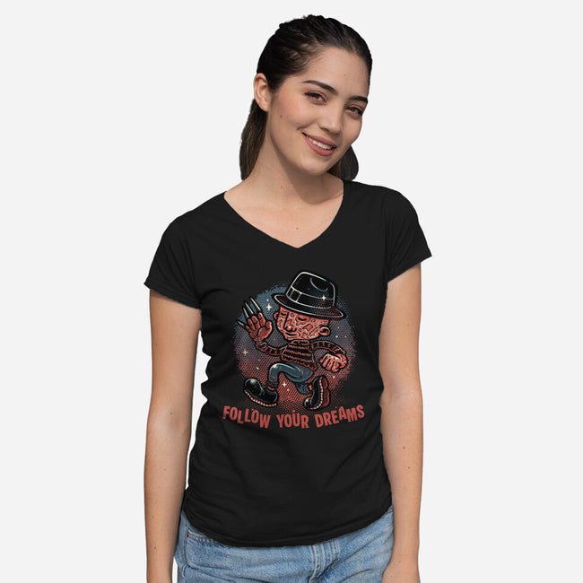 Follow Your Dreams Or Nightmares-Womens-V-Neck-Tee-glitchygorilla