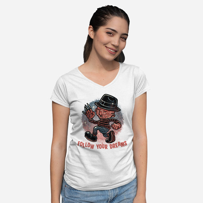 Follow Your Dreams Or Nightmares-Womens-V-Neck-Tee-glitchygorilla