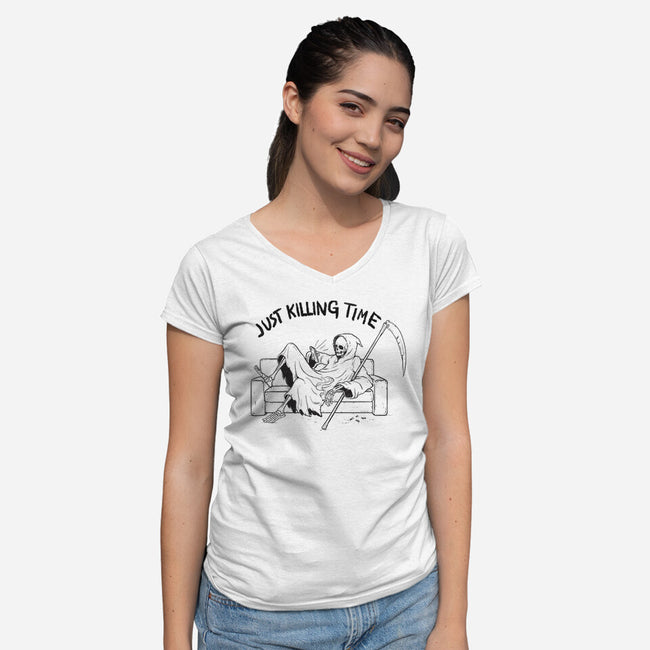 Just Killing Time-Womens-V-Neck-Tee-Mike Koubou