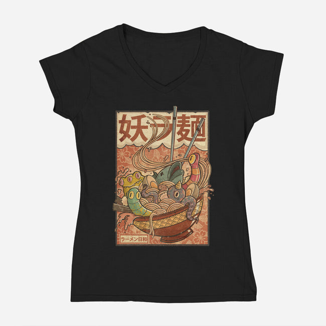 Creature Ramen-Womens-V-Neck-Tee-Mike Koubou