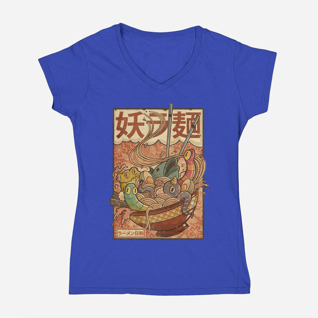 Creature Ramen-Womens-V-Neck-Tee-Mike Koubou