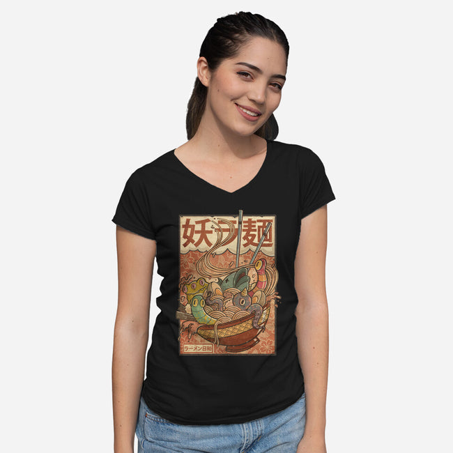 Creature Ramen-Womens-V-Neck-Tee-Mike Koubou
