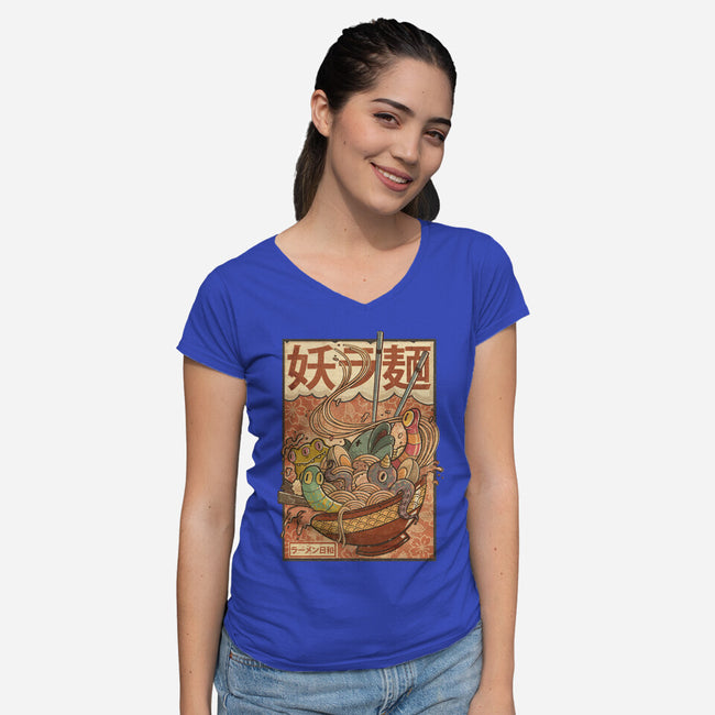 Creature Ramen-Womens-V-Neck-Tee-Mike Koubou
