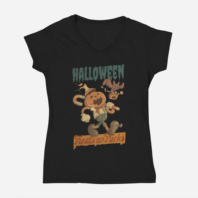 Treats No Tricks-Womens-V-Neck-Tee-Mike Koubou