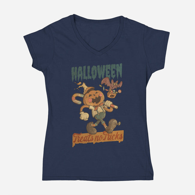 Treats No Tricks-Womens-V-Neck-Tee-Mike Koubou