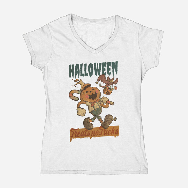 Treats No Tricks-Womens-V-Neck-Tee-Mike Koubou