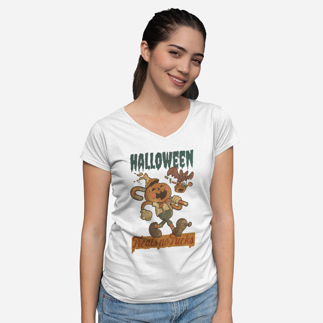 Treats No Tricks-Womens-V-Neck-Tee-Mike Koubou