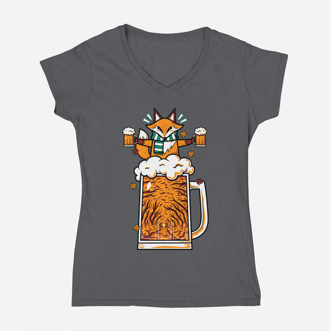 Fox Beer And Fall Season-Womens-V-Neck-Tee-krisren28
