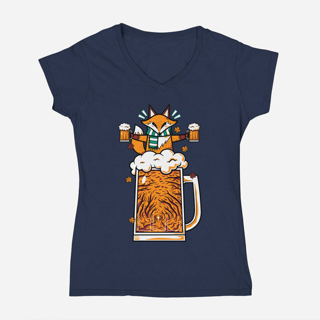 Fox Beer And Fall Season-Womens-V-Neck-Tee-krisren28