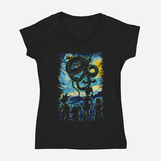 Dragon In Strry Night-Womens-V-Neck-Tee-fanfabio