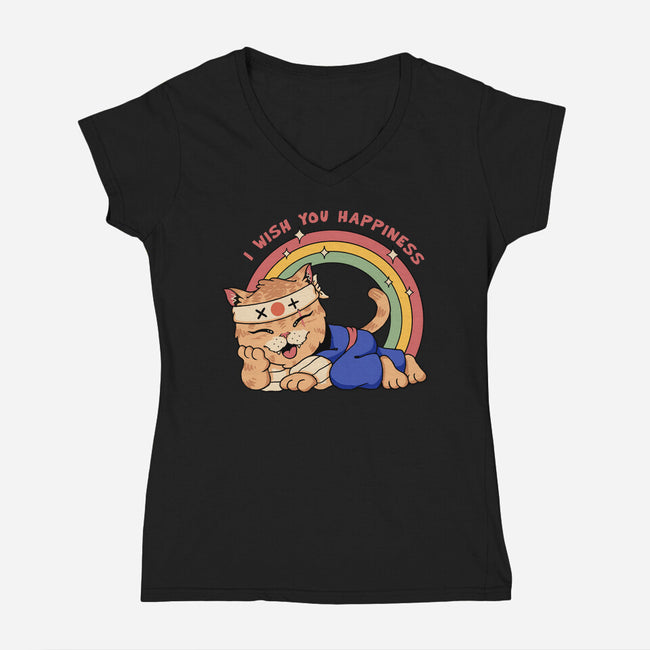 Happy Meowster-Womens-V-Neck-Tee-vp021