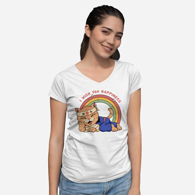 Happy Meowster-Womens-V-Neck-Tee-vp021