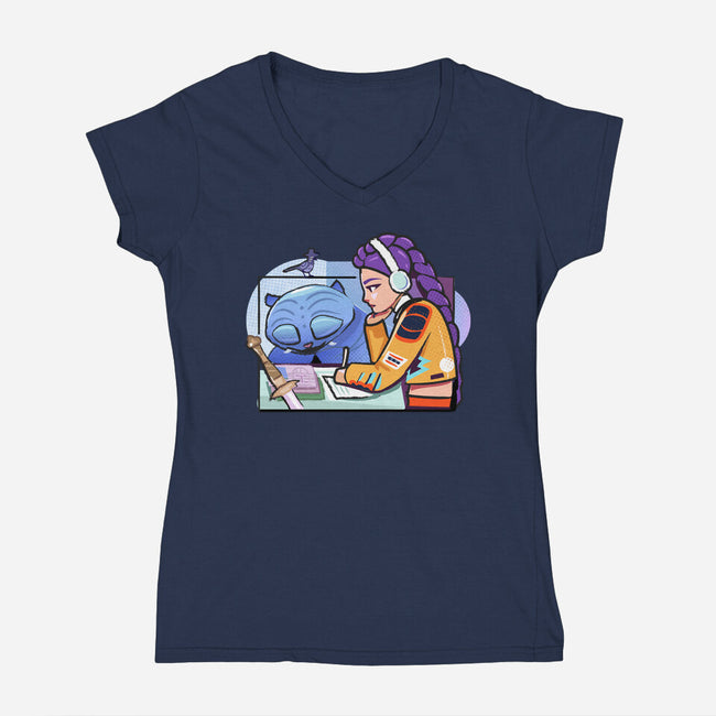 K-pop Mix-Womens-V-Neck-Tee-Vanadium