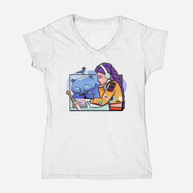 K-pop Mix-Womens-V-Neck-Tee-Vanadium