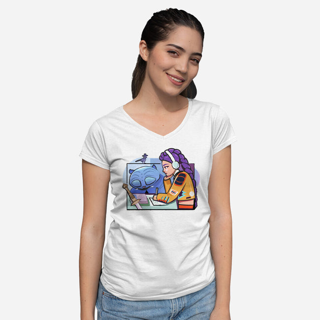 K-pop Mix-Womens-V-Neck-Tee-Vanadium