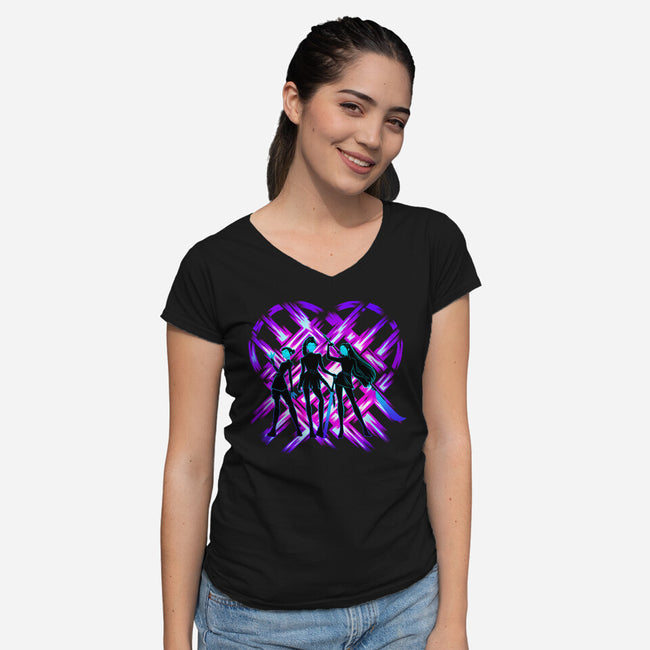Three Hunters-Womens-V-Neck-Tee-rmatix