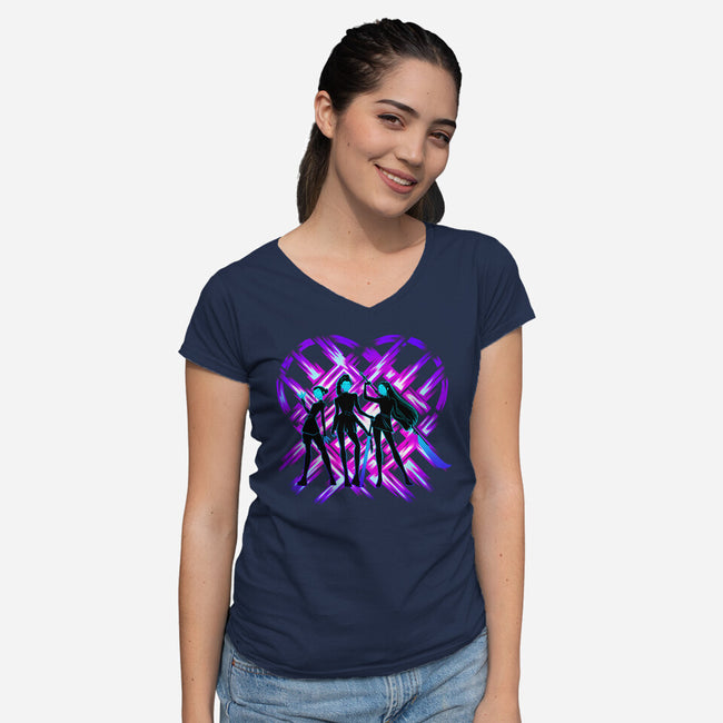 Three Hunters-Womens-V-Neck-Tee-rmatix