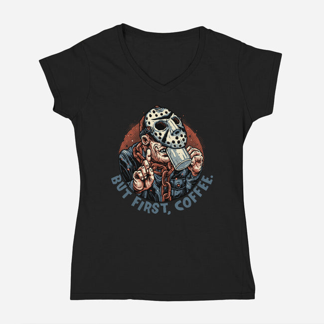Camp Coffee-Womens-V-Neck-Tee-glitchygorilla