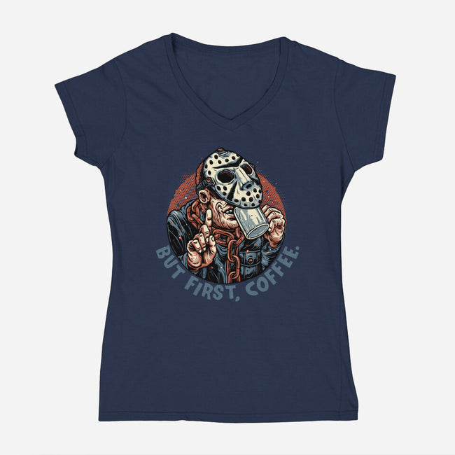 Camp Coffee-Womens-V-Neck-Tee-glitchygorilla