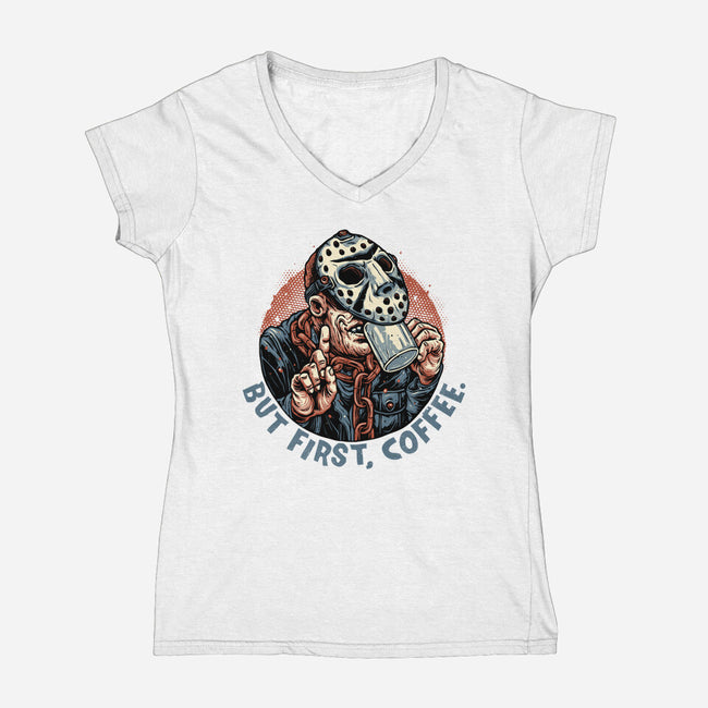 Camp Coffee-Womens-V-Neck-Tee-glitchygorilla