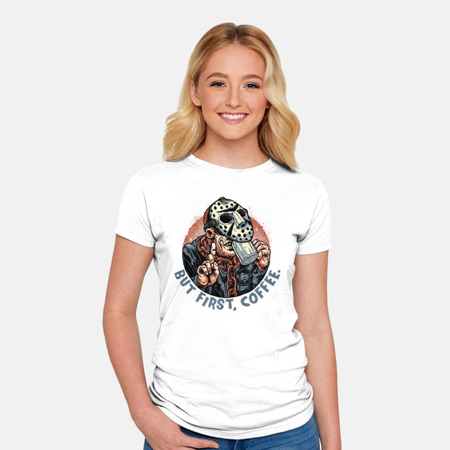 Camp Coffee-Womens-Fitted-Tee-glitchygorilla