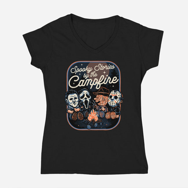 Spooky Campfire-Womens-V-Neck-Tee-glitchygorilla