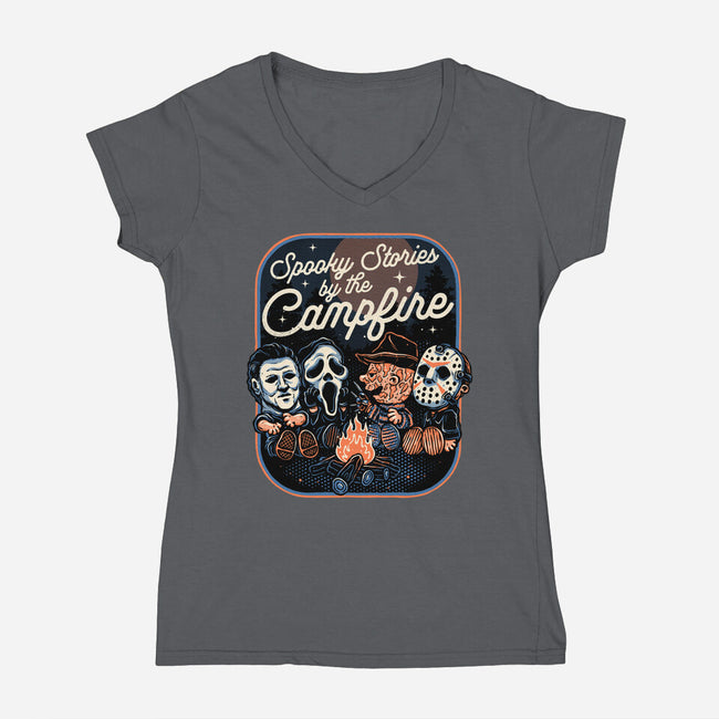 Spooky Campfire-Womens-V-Neck-Tee-glitchygorilla