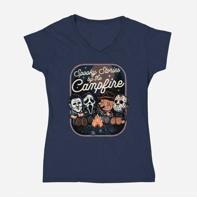 Spooky Campfire-Womens-V-Neck-Tee-glitchygorilla
