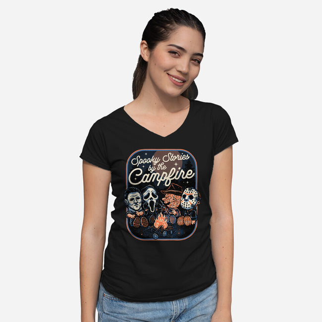 Spooky Campfire-Womens-V-Neck-Tee-glitchygorilla