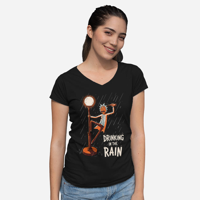 Drinking In The Rain-Womens-V-Neck-Tee-P1yu5h