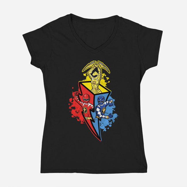 Dino Rangers-Womens-V-Neck-Tee-nickzzarto