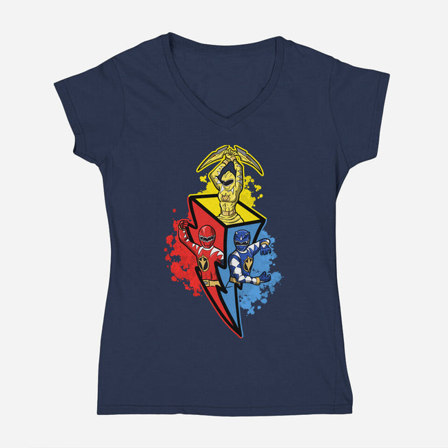 Dino Rangers-Womens-V-Neck-Tee-nickzzarto