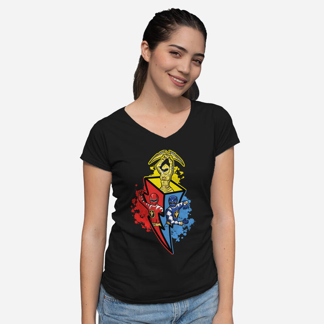 Dino Rangers-Womens-V-Neck-Tee-nickzzarto