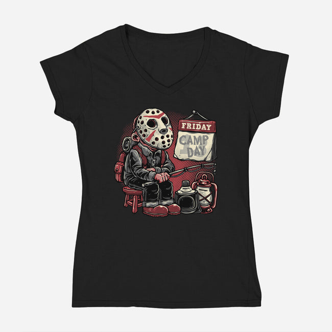 Friday Is Camp Day-Womens-V-Neck-Tee-glitchygorilla