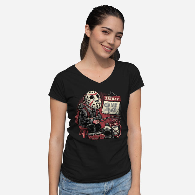 Friday Is Camp Day-Womens-V-Neck-Tee-glitchygorilla