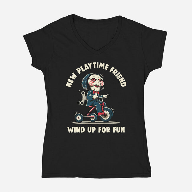 New Playtime Friend-Womens-V-Neck-Tee-Marinho