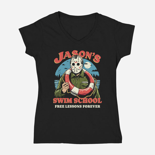 Jason's Swim School-Womens-V-Neck-Tee-Marinho